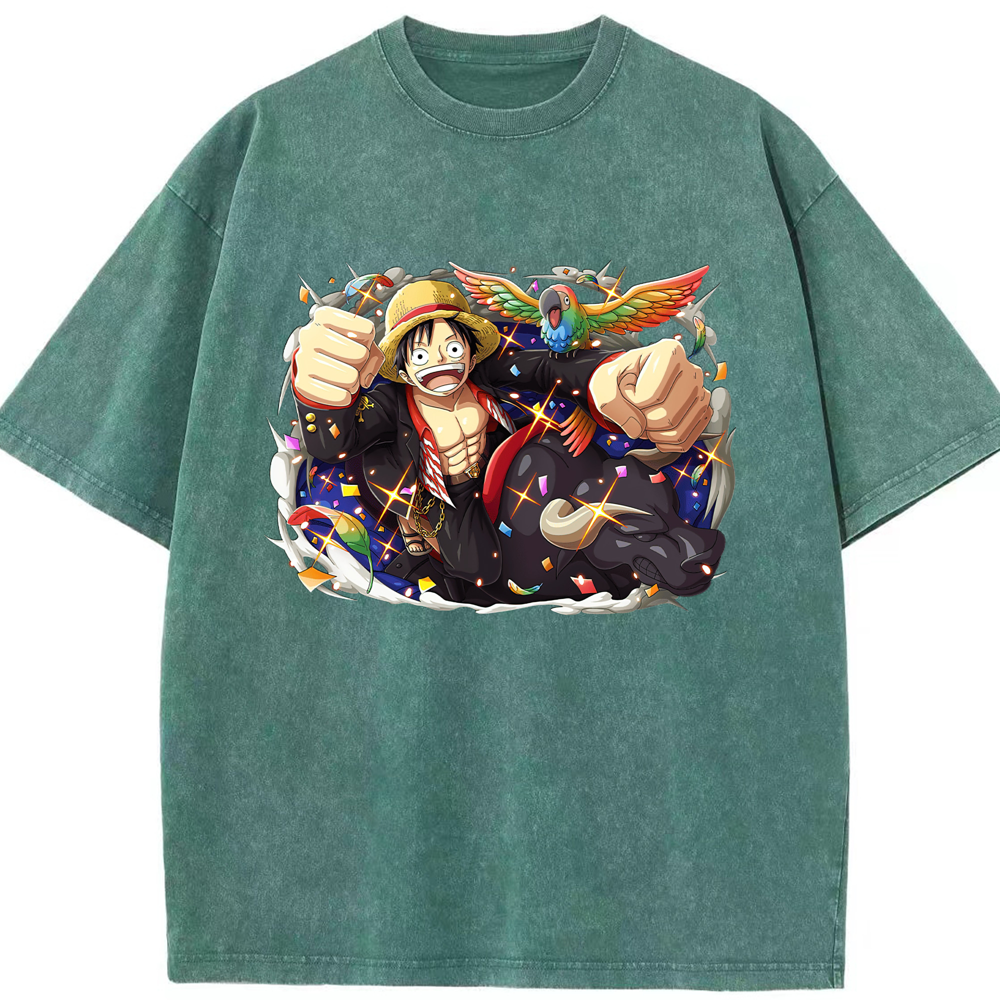 ワンピース モンキー・D・ルフィ ONE PIECE Monkey D. Luffy 綿100% ヴィンテージ風 半袖Tシャツ（フロントプリント）